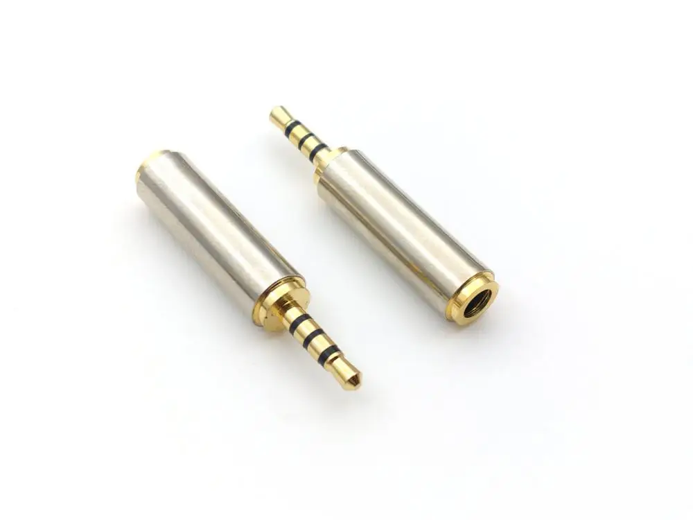 50pcs brass 2 5mm to 3 5mm 4Pole Headphone Jack Plug Adapter connector