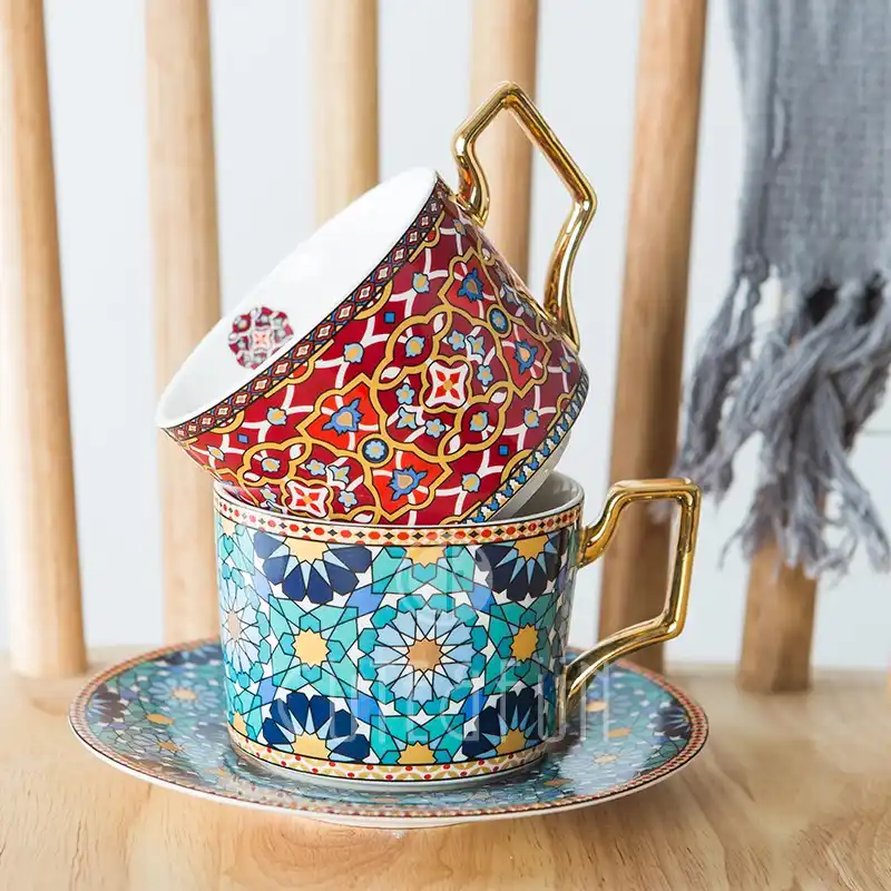 wallpapers Moroccan Tea Set Ceramic moroccan style luxury coffee cup and saucer set with gold handle for special coffee cappuccino ceramic tea cup 250ml
