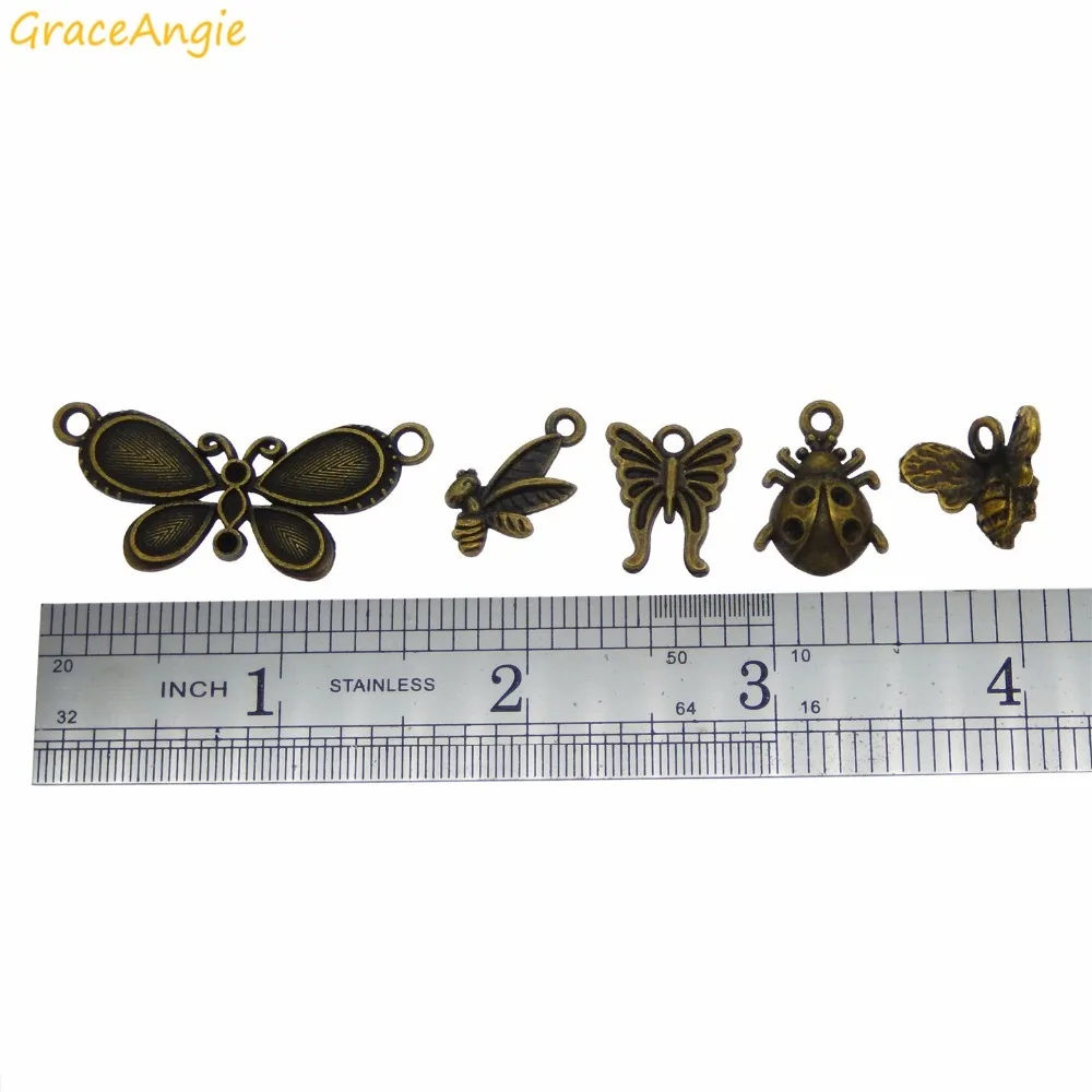 GraceAngie 10 шт. насекомое бабочка пчелы талисманы из античной бронзы DIY Смешанная форма животного случайно Кулон Ювелирные изделия Поиск 10-70 мм