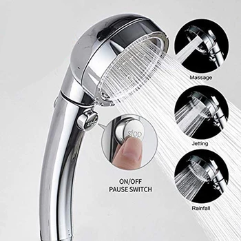 

High Pressure Handheld Shower Head with ON/Off Pause Switch 3-Settings Water Saving Showerhead, Chrome Finish Bathroom Shower Ac