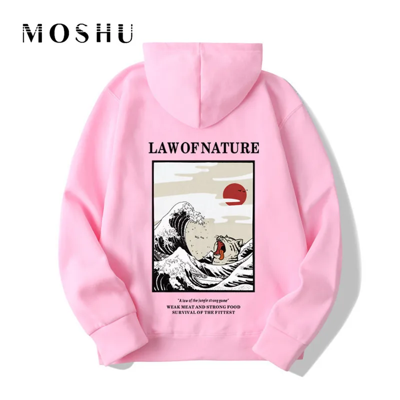  Funny Hoodies Sweatshirt Embroidery Cat Wave Printed 2019 Harajuku Hip Hop Casual Fleece Sweatshirt