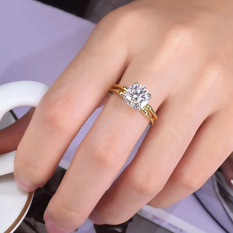 14K Золотое кольцо 2ct D Цвет VVS Moissanite кольцо обручальное кольцо с национальным сертификатом D001