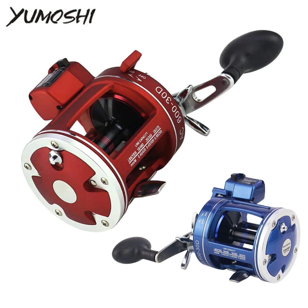 

YUMOSHI ACL/AC Retro Style 12 Spinning Fishing Reel Coil Sea Trolling Reels with Line Counter Alarm Metal Fishing Tackle Pesca