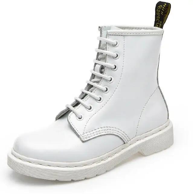 Новинка; женские ботинки из натуральной кожи; женские белые ботинки в английском стиле; ботинки на плоской подошве на низком каблуке; пара ботинок; женские мотоциклетные ботинки; y116 - Цвет: Белый