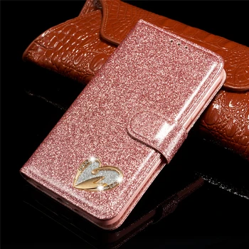 

Glitter Leather Case For Samsung Galaxy S10 S9 S8 Plus S10E S7 Edge Love Flip Book Case Cover For Samsung A50 A30S A70 A20E A40