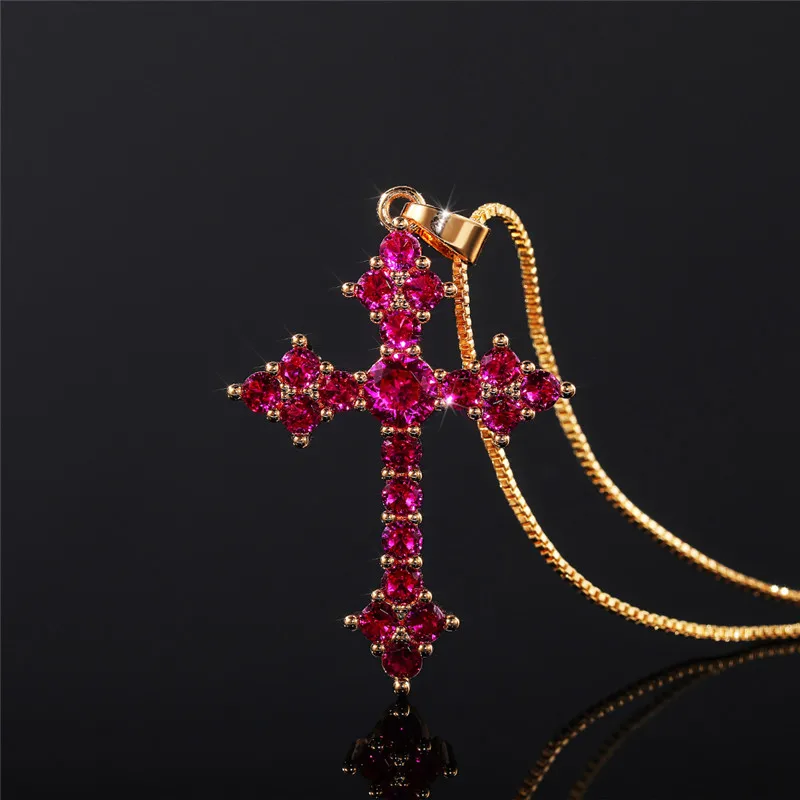 White/Rose Red/Green Blue Cross Necklace for Women Shiny Stylish - Image 3