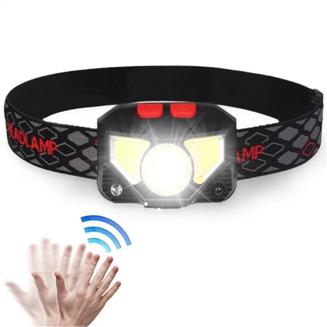 8 Modes Handfress Motion Sensor Powerful LED Headlight headlamp Head Lamp COB Flashlight Torch head light For Camping, fishing 1 pack