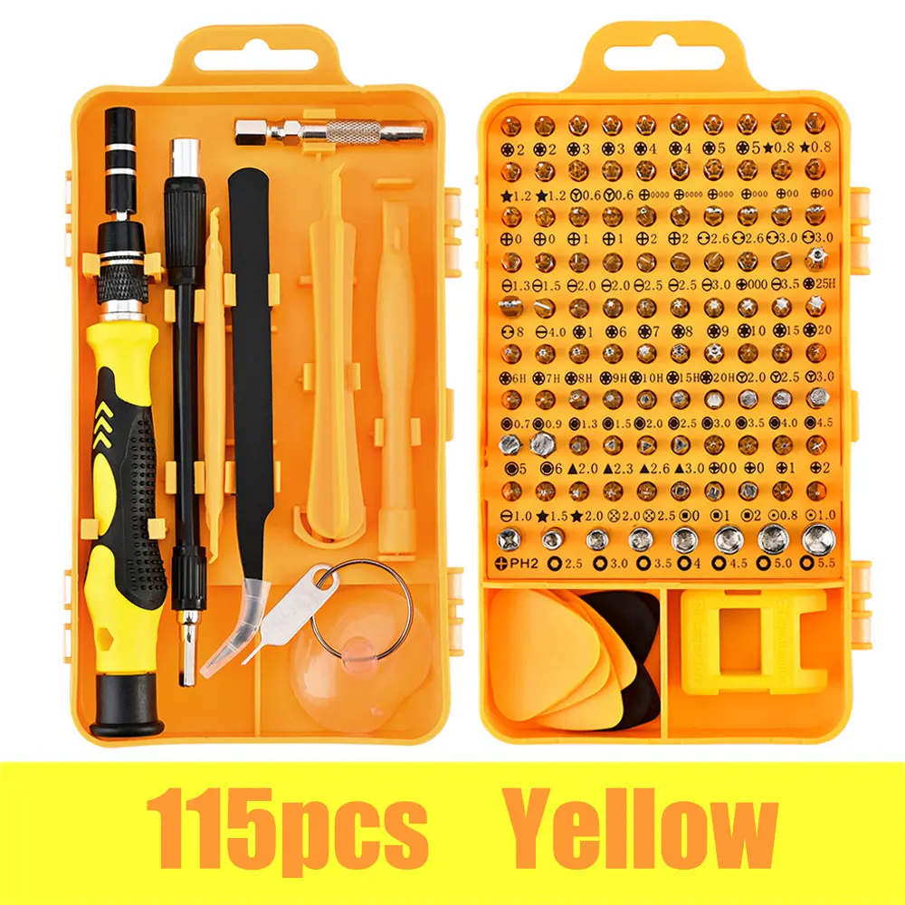 115 in 1 yellow Vastar 115 в 1 Набор отверток мини Прецизионная отвертка Torx для Iphone huawei Ipad компьютер мобильный телефон ремонт ручные инструменты - Цвет: 115 in 1 yellow