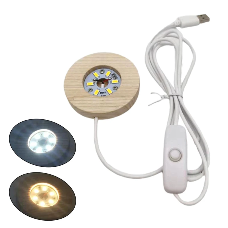 

LED Night Light Wooden Round Base Holder Display Stand for Crystals Glass Ball