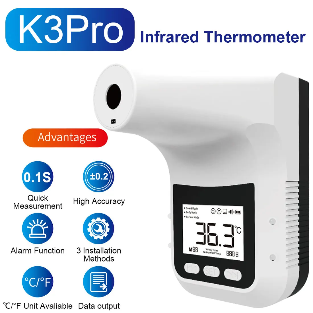 Hi-Accuracy Contactless Digital Infrared Thermometer Wall Mounted K9