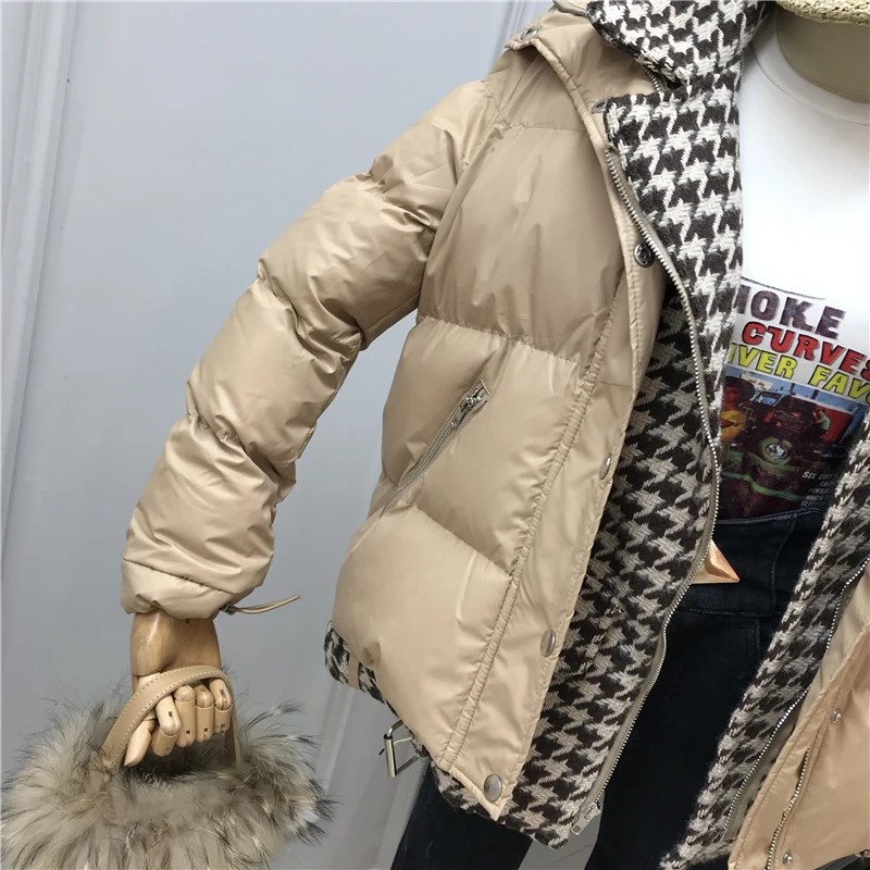 Зимняя куртка, Женское пальто, в клетку, с имитацией двух частей, пуховик, с хлопковой подкладкой, куртка, Женская парка, пальто, свободная верхняя одежда, MY278