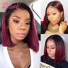 Short Bob 4×4 Lace Closure Wig 1B 99J Straight Burgundy Lace Front Wig Human Hair Brazilian Remy Hair Ombre Wine Red 180 Density 1
