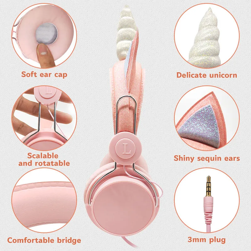 Women Unicorn Wired Headphones Earphones Kids Music Headset 3 5mm Jack Gaming Headphones For Mobile Phone Computer Girl Gifts