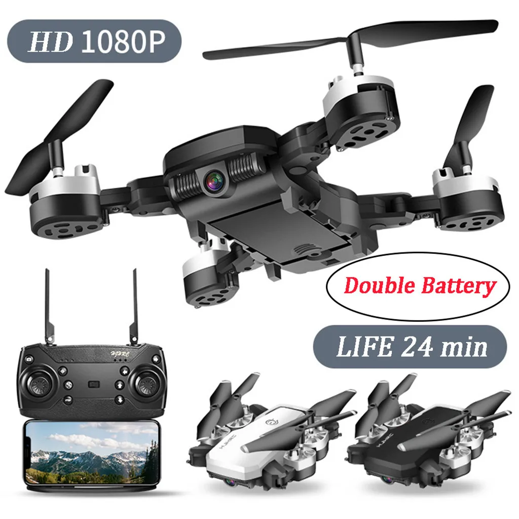Дрон для селфи WI-FI FPV GPS 1080P HD Камера двойной Батарея складной - Цена: 