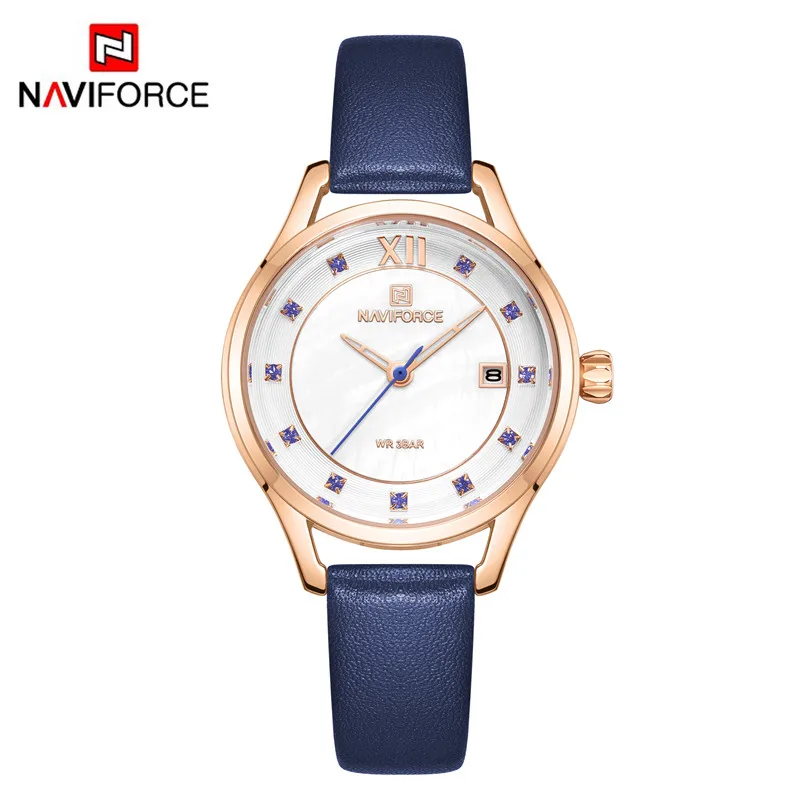 NAVIFORCE водонепроницаемые женские часы лучший бренд класса люкс золотые женские наручные часы из натуральной кожи браслет зеленые женские часы подарок 5010 - Цвет: NA501003 without box