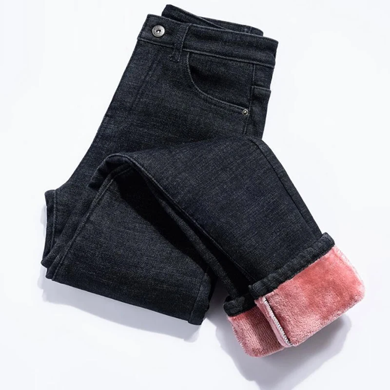 2020 плотные зимние женские джинсы из флиса джинсовые штаны с дырками