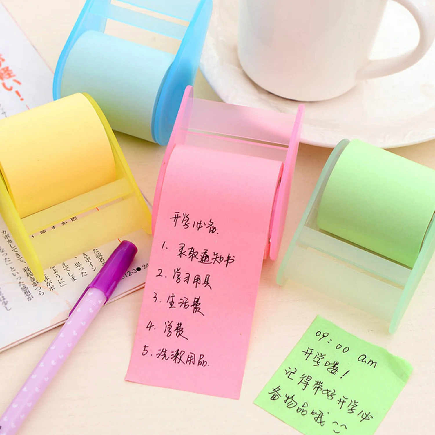 

1 Roll Self-Stick Sticky Notes Memo Pads Tape with Dispenser for Kids Adults Students Home Office School Supplies Random Color