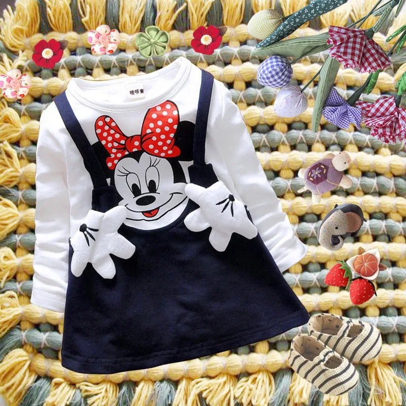 Детская одежда Принцессы Диснея платье с Микки Маусом новое осеннее платье с длинными рукавами и рисунком Минни для девочек