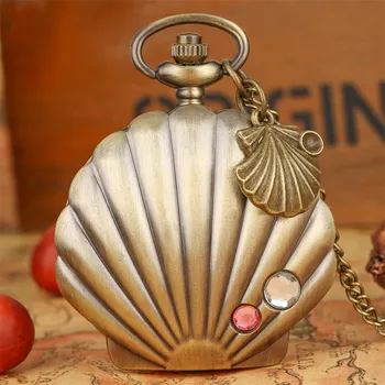 

Elegant Shell Pocket Watch for Women Fob Watch with Rhinestones Shell Hanging for Girl Birthday for Women Drop Shipping