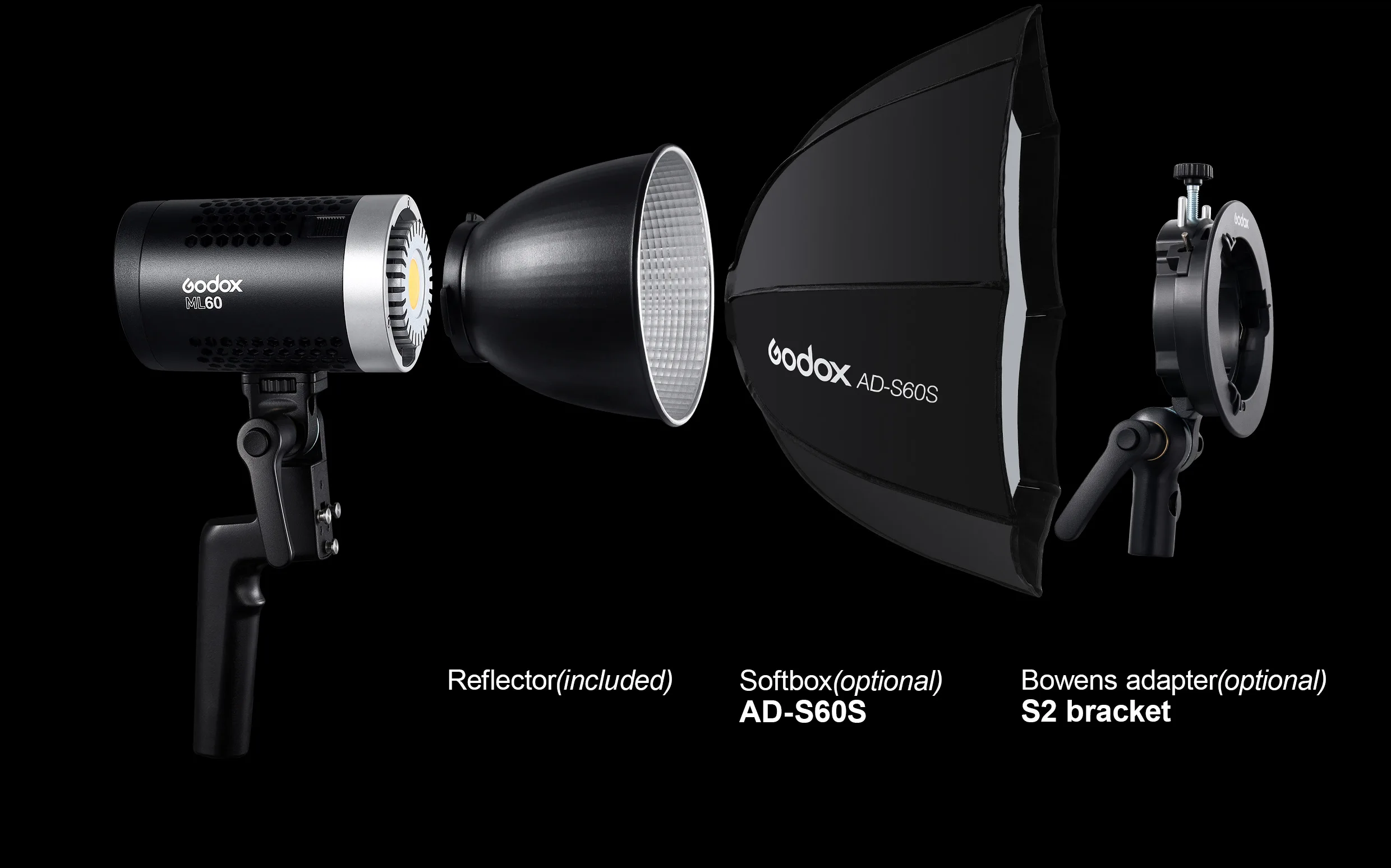 Godox ML60 60W Handheld LED Video Light CRI96+ TLCI 97+ with 2*NP
