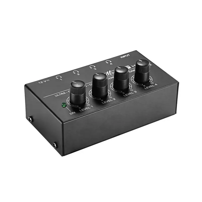 4 Channels Headphone Amplifier Mini Stereo Audio Earphone Splitter For Sound Reinforcement Studio Black Color