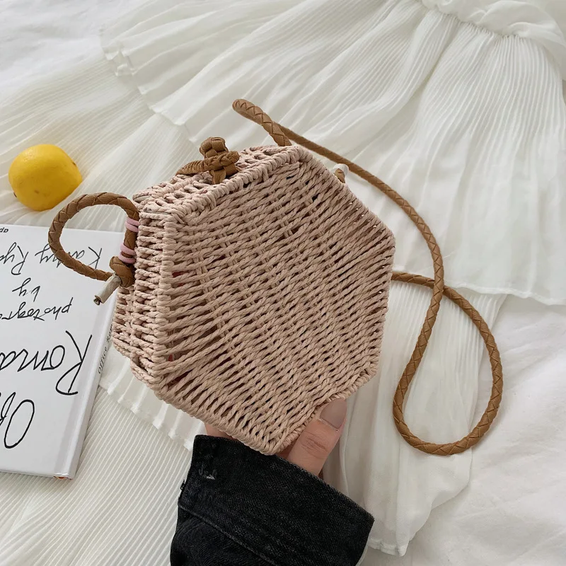 

2019 Summer New Style Versitile Fashion Literature And Art Hipster Rattan Hexagonal Bag Retro Women's Shoulder Bag/ Hand Bag Sma