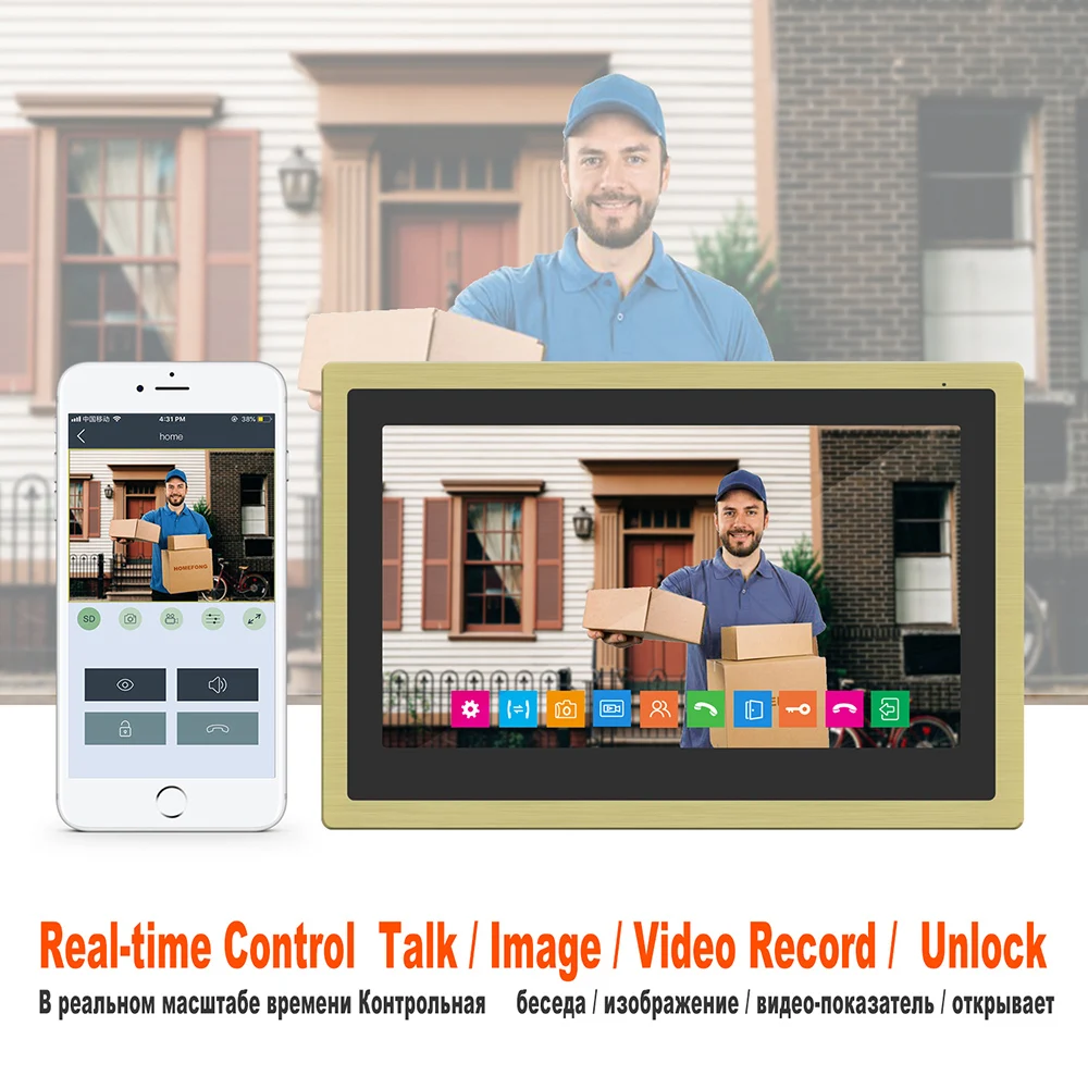 Видеодомофон Diagonsview с Wi Fi для квартиры 10 дюймовый сенсорный экран 1080P дверной