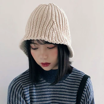 

Paris Girl Chenille Fisherman Hat Autumn And Winter Cap Korean Chic Folding Knitted Elastic Bucket Hat Hip Hop