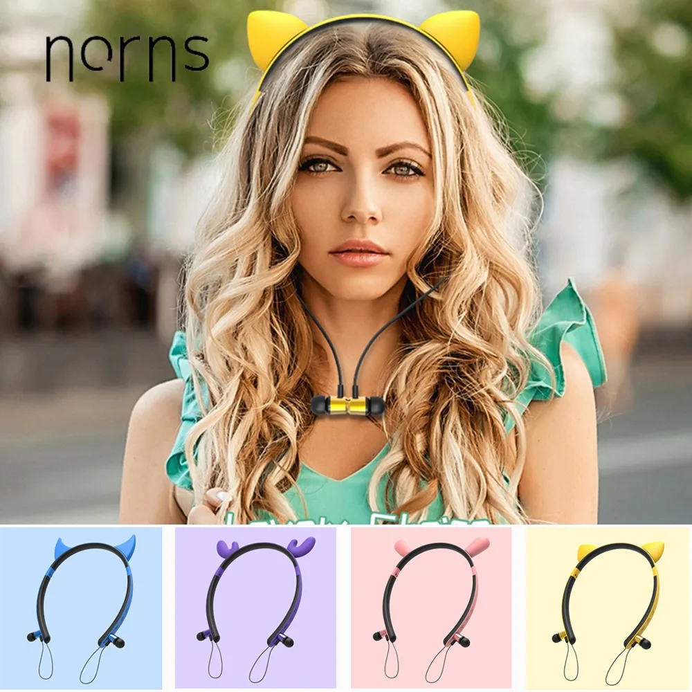 Беспроводные наушники Norns с кошачьими ушами спортивные музыкальные для бега