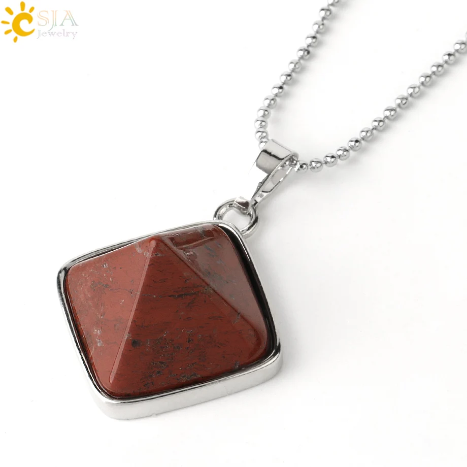 Red Jasper Chain CSJA, подвески в виде пирамиды из натуральных камней, квадратные, рейки, фиолетовые, Кристальные, розовые, Кварцевые ожерелья для женщин и мужчин, модные, целебные ювелирные изделия G298 - Окраска металла: Red Jasper Chain