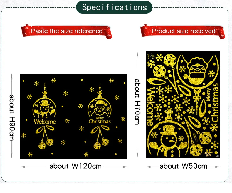 Золотая светящаяся Светоотражающая Рождественская Наклейка на стену рождественские украшения для дома, оконные стеклянные аксессуары 23 вида стеклянных наклеек