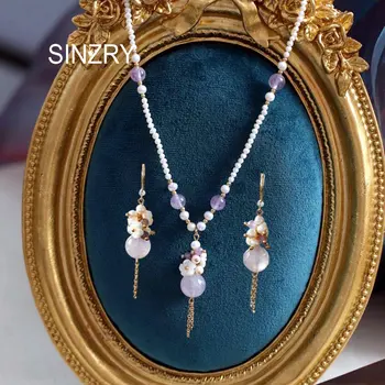 

SINZRY luxury handmade natural freshwater pearl shell long pendant necklaces fashion earring vintage jewelry set for female