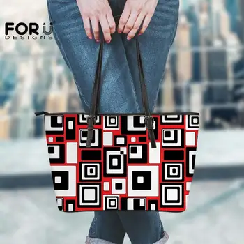 

FORUDESIGNS Seamless Geometry Printing Big Tote Bags Women Leather Handbags Zipper Adjustable Strap Totebags Shopper Shoulderbag