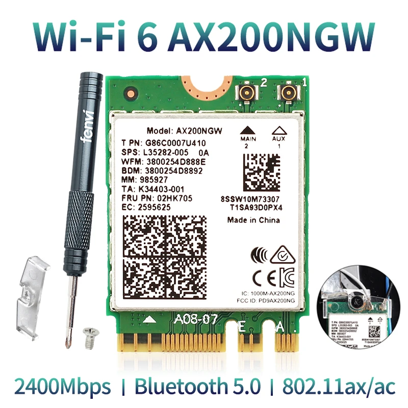 

Wireless Dual Band 2400Mbps WiFi 6 For AX200 NGFF M.2 Bluetooth 5.0 Wifi Network Card AX200NGW 2.4G/5G 802.11ac/ax MU-MIMO