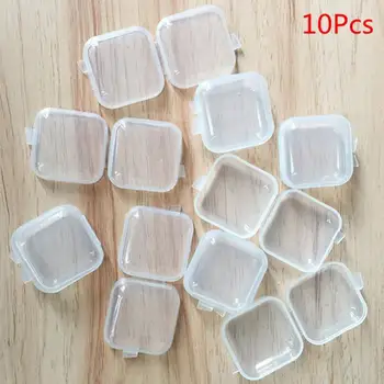 10Pcs/set Mini Portable Plastic Transparent Storage Boxes Square Pill Jewelry Earplug Earring Protection Box Travel Essentials 1