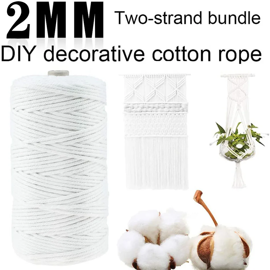 2mm 100M Cotton Macrame Cord Twine Rope String Handmade DIY Crafts Colorful Thread Cord Beige Twisted Home Textile Decoration cotton rope,macrame cord