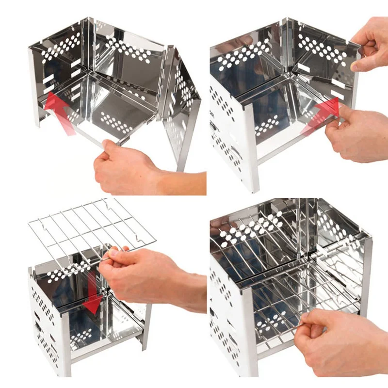

Outdoor Portable Cooking Grid Stove Stainless Steel Stove Camping Roaster Barbecue Charcoal Oven Home Set Cookware Picnic Stoveq