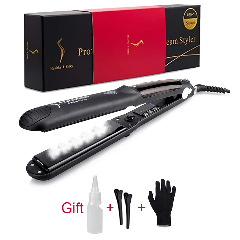 Plancha de Vapor profesional para el pelo para mujer, plancha de Vapor  plana de cerámica, aceite de Vapor, alisador y rizador - AliExpress Belleza  y salud