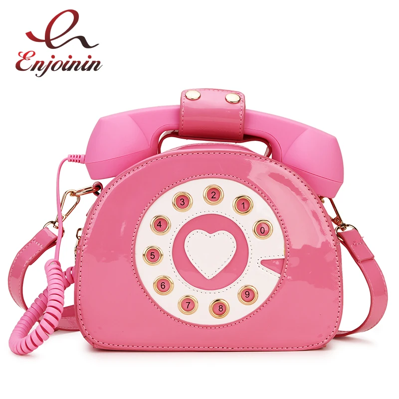 Handbags Pink Tote-Bags Purses Messenger-Bag Shoulder-Crosbody-Bag Telephone-Shape Girl