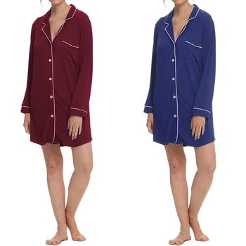 

Women Casual Solid Sleepwear Autumn ZANZEA Full Sleeve Nightdress Pocket Buttons Nightie Nightgown Mini Shirt Dress Oversized 7