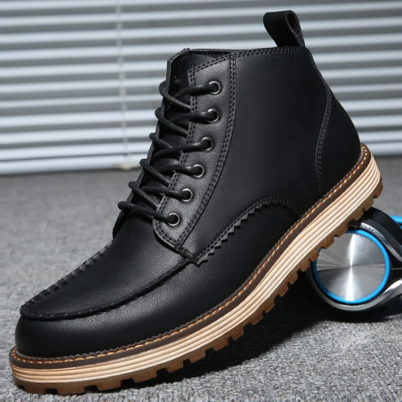 

New Style Men's Military Boots Genuine Leather Middle Boots Worker Boot England Trend Men's Boots Men's Shoes Fashion Hight-top