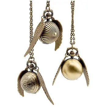 

Elegant Snitch Quartz Watch Charming Vintage Angel Wing Fob Pocket Watch Pendant Clock Necklace Chain for Men Women 2020