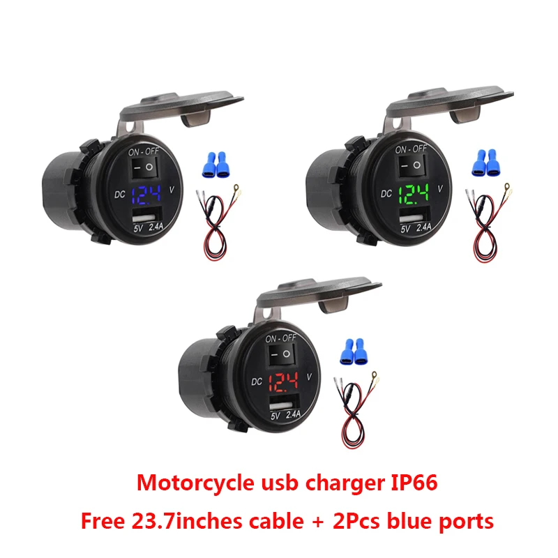 Usb зарядное устройство для мотоцикла с цифровым дисплеем 2 4 А вольтметром 12 в 24