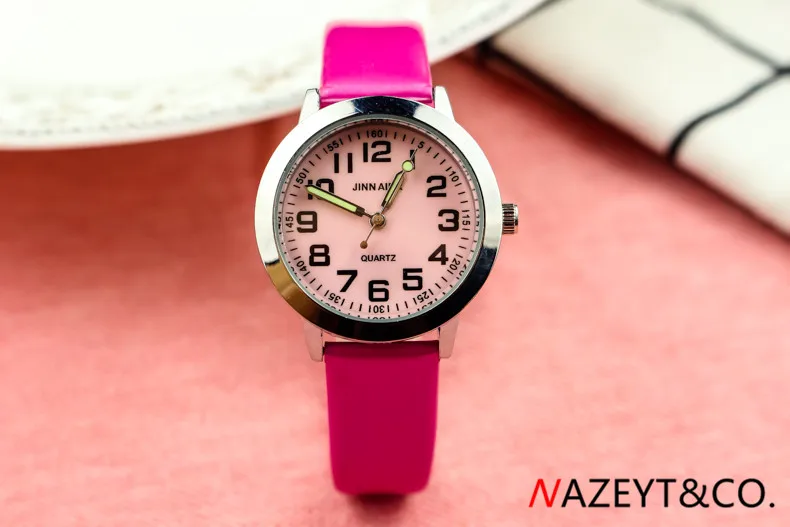 NAZEYT детские кожаные часы маленькие светящиеся для мальчиков и девочек руки розовый лицо легко обучающий аналоговые часы дети подарок на день рождения часы