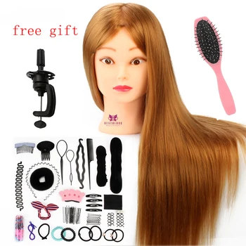 

26'' Hairdressing Head Salon Hair Styling + Clamp + Steel Wire Plastic Comb Mannequin Head Braiding Set Training Head Dummy Doll