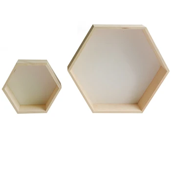 

2Pcs Wooden House Wall Storage Rack Multifunction Hexagonal Storage Rack Home Children'S Room Home Living Room Wall Decoration