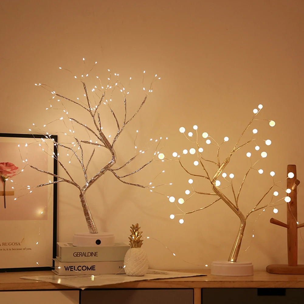 

36/108 LED USB Battery Power Touch Switch Tree Light Night Fairy Light Table Lamp For Home Bedroom Wedding Party Christmas Decor