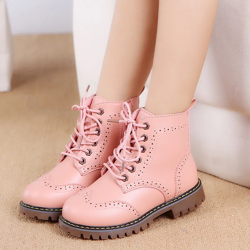 pink add cotton Детские кожаные ботинки для мальчиков обувь из искусственной кожи на весну-осень; детские ботинки; модные ботинки для малышей; теплые зимние ботинки - Цвет: pink add cotton