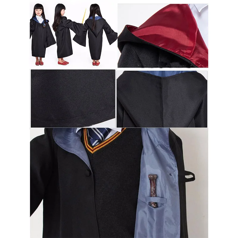 Маскарадные костюмы для взрослых и детей из Поттера, Волшебная накидка из Поттера, халат с галстуком, шарфом, палочкой, очками, одежда для костюмированной вечеринки на Хэллоуин