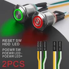12/16/19/22mm interruptor de botão 3-6v diy com fio, computador placa-mãe fonte de luz/prata power + reset 2 peças